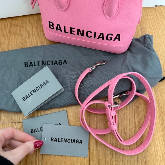 NWT Balenciaga Ville Handbag + Shoulder Bag In Violet Pink Inlaid Logo - Picture 3 of 16